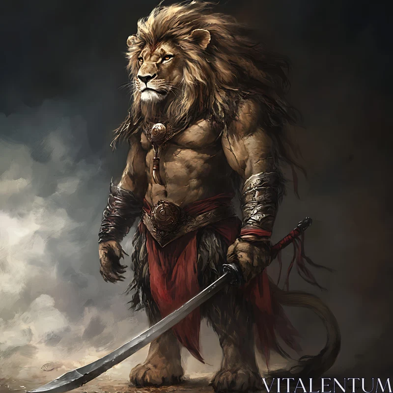 AI ART Fierce Lion Warrior Fantasy Illustration