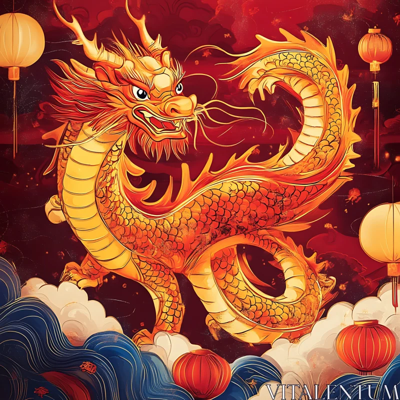 Festive Dragon Art with Traditional Elements AI Image