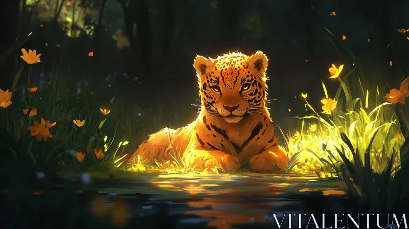 AI ART Serene Tiger by Forest Stream