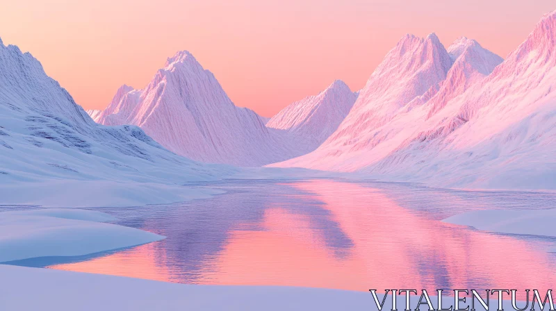 Peaceful Winter Mountain Landscape AI Image