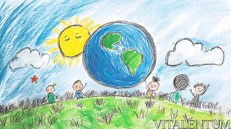 Whimsical Earth Day Children's Art AI Image