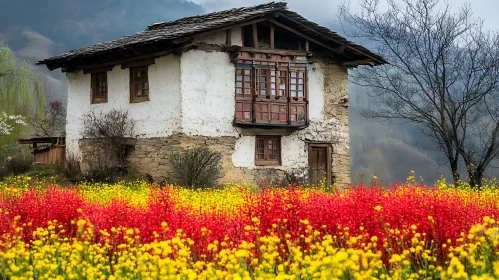 Rural House with Flower Meadow