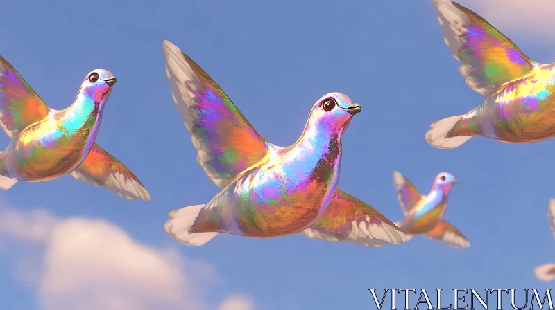 Iridescent Pigeons in Flight AI Image