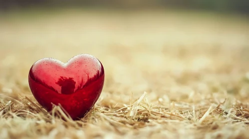 Red Heart on Grass - A Symbol of Love