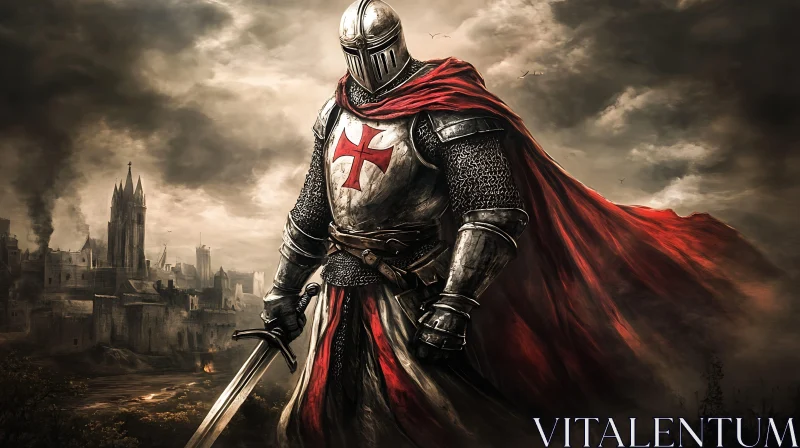 AI ART Medieval Knight with Sword and Cape