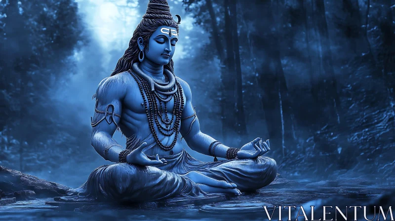 Serene Blue Deity in Forest Meditation AI Image