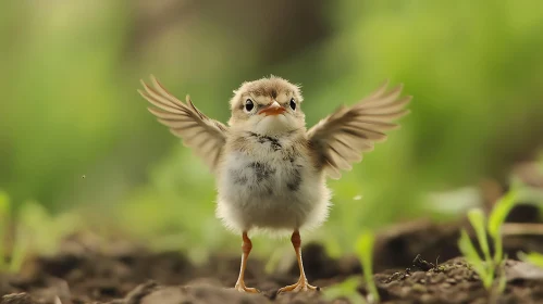 Tiny Bird Spreading Wings