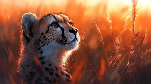 Cheetah's Tranquil Moment in Grassland Glow