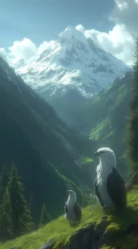 Eagles Overlooking Snowy Peaks