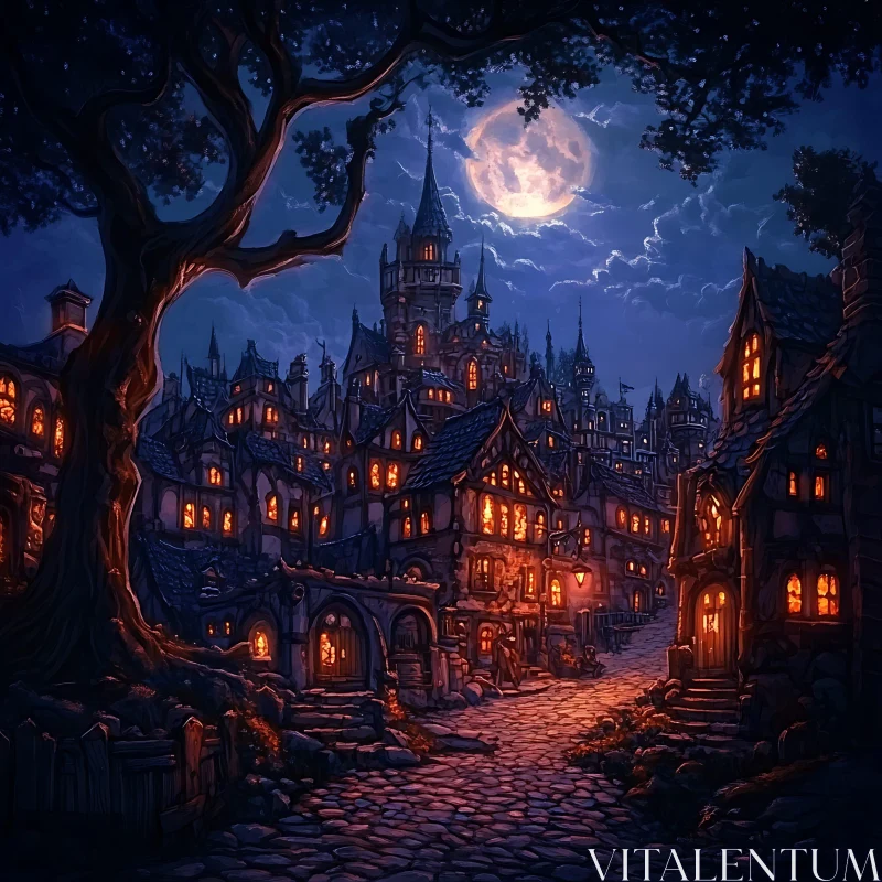 AI ART Moonlit Medieval Cityscape