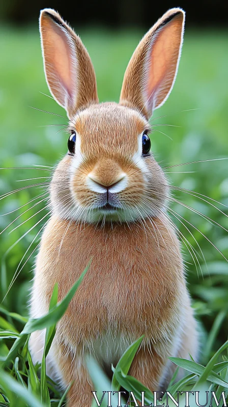 Cute Brown Rabbit in Grass AI Image