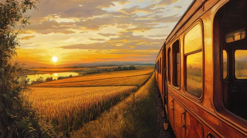 Train at Sunset Painting