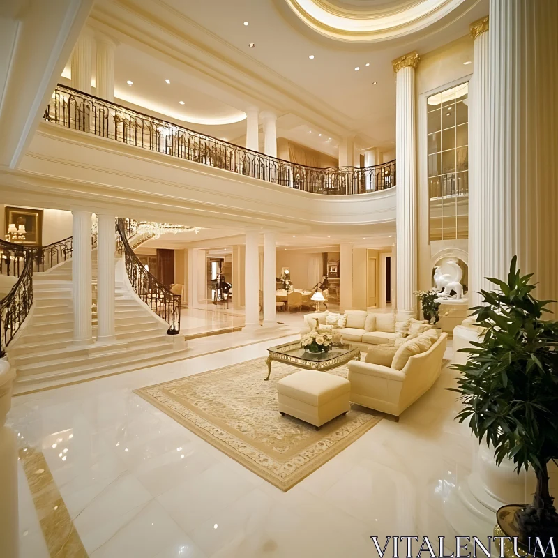 AI ART Opulent Interior Hall with High Ceilings and Plush Seating