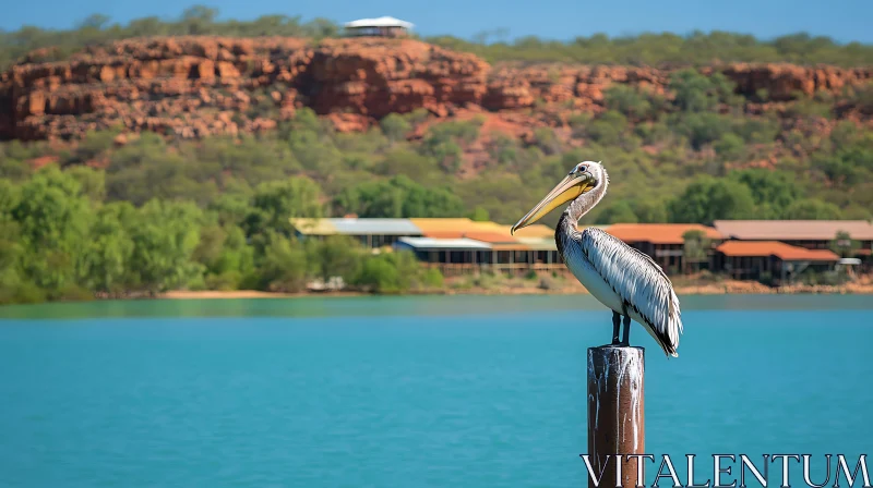 Still Pelican on a Wooden Post AI Image