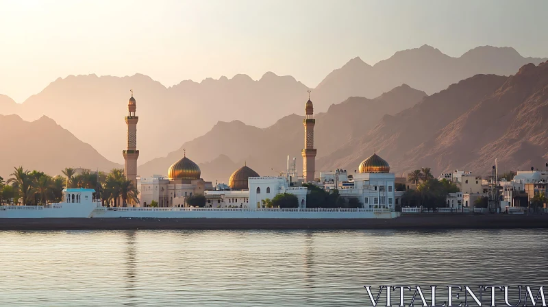 Omani Mosque and Mountain Landscape AI Image