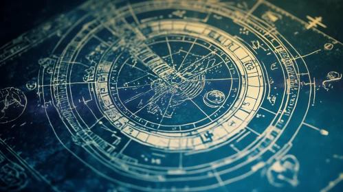 Ancient Celestial Chart Blueprint Art