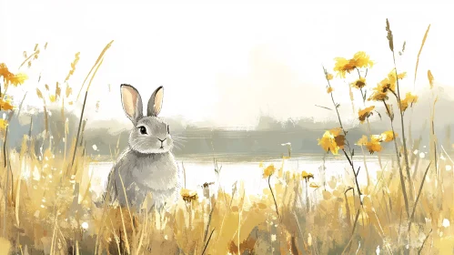 Rabbit Among Wildflowers Art
