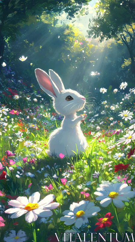 AI ART Charming Rabbit in Wildflower Glade