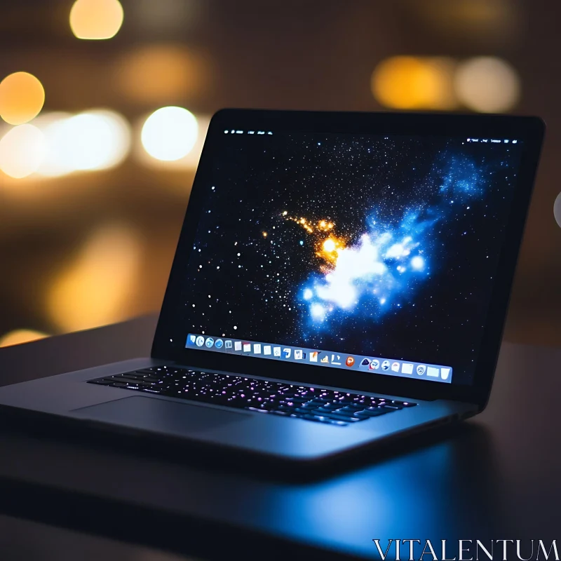 Laptop with Galaxy Wallpaper AI Image