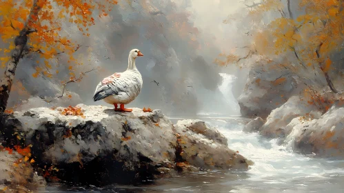 Goose on Rocky Outcrop in Autumn