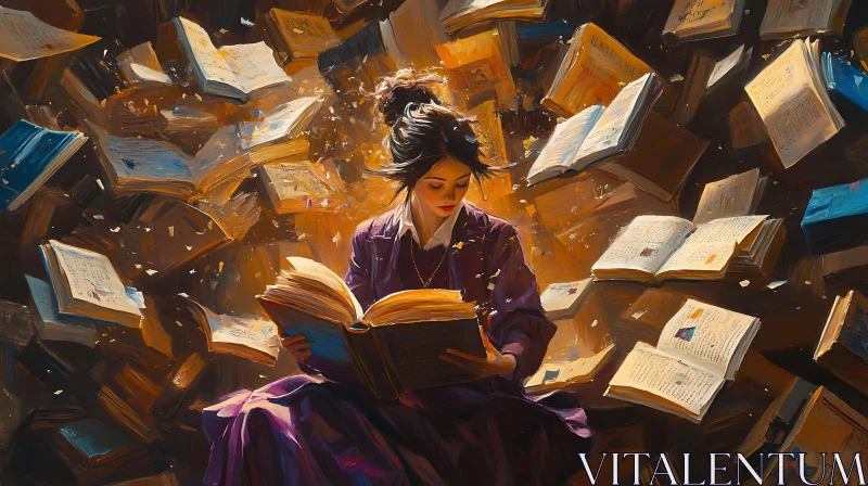 AI ART Girl Lost in a World of Books