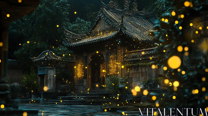 AI ART Fireflies Dance at the Temple