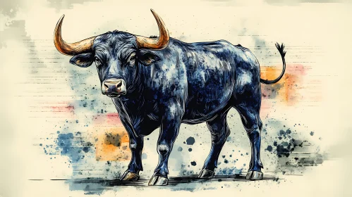 Stylized Bull with Blue and Orange Palette