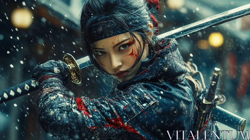 Bloodied Woman Warrior Gripping Sword AI Image