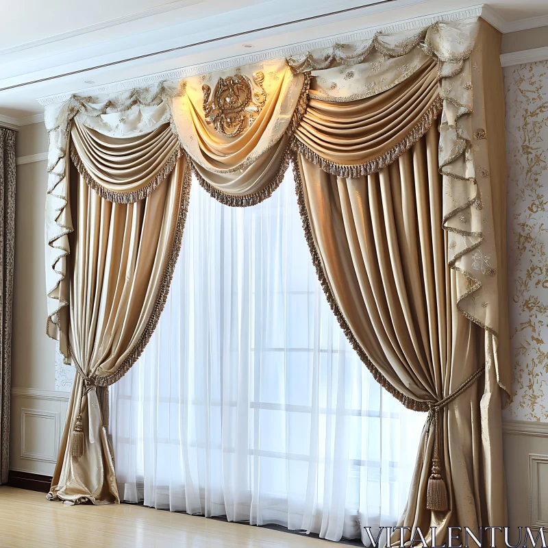 Elegant Golden Drapes and White Sheer Curtains AI Image