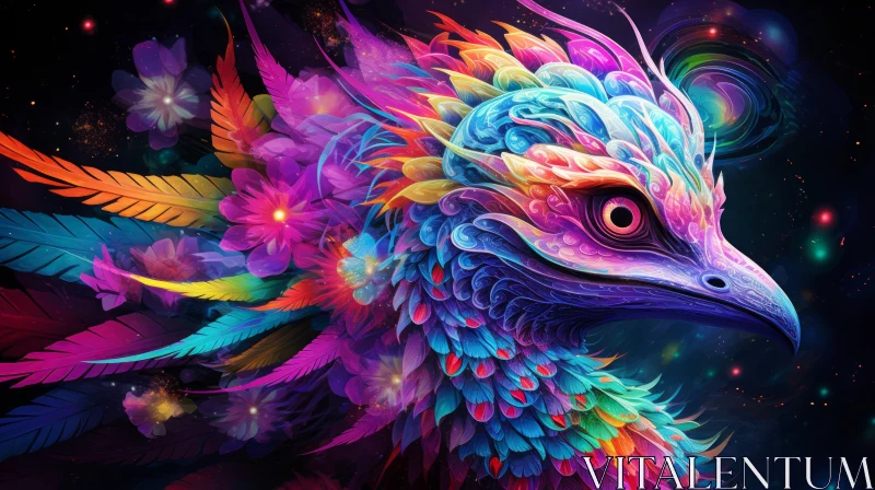 Abstract Colorful Bird Illustration with Psychedelic Landscape Elements AI Image