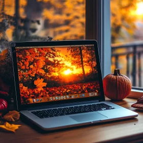 Seasonal Autumn Vibes with Laptop and Pumpkin