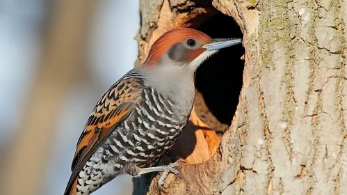 Woodpecker Portrait Near Nest