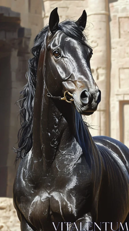 Elegant Black Stallion AI Image