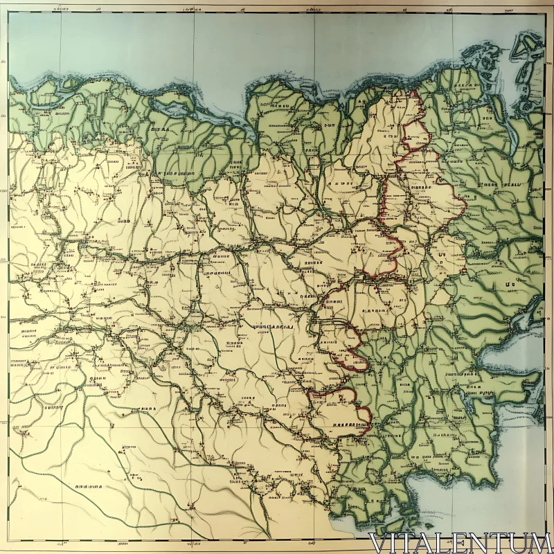 Antique Territory Map with Regions AI Image