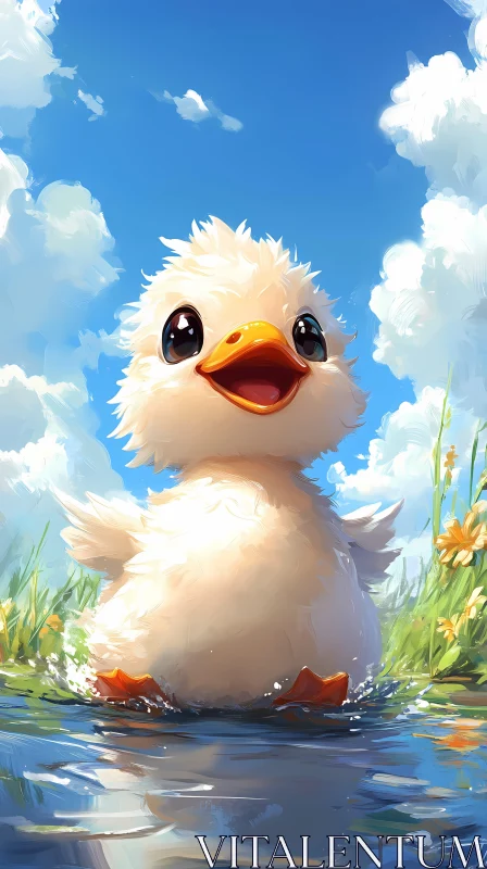 Adorable Duckling in Water AI Image