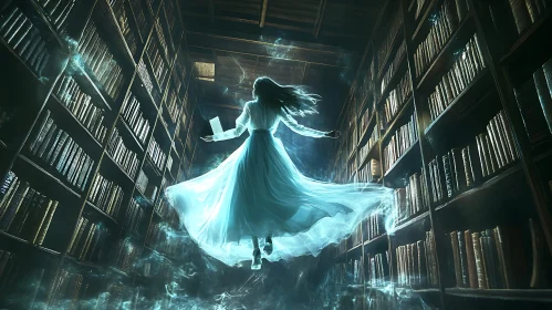 Ethereal Woman in Ancient Library