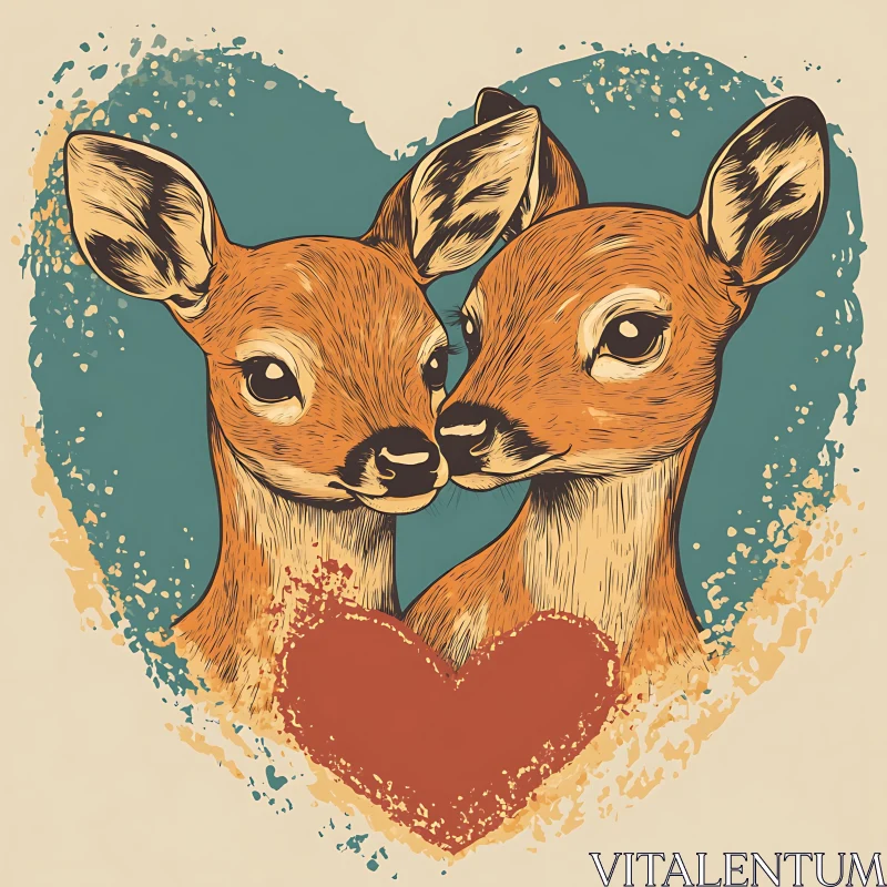 Loving Deer in Heart Shape AI Image