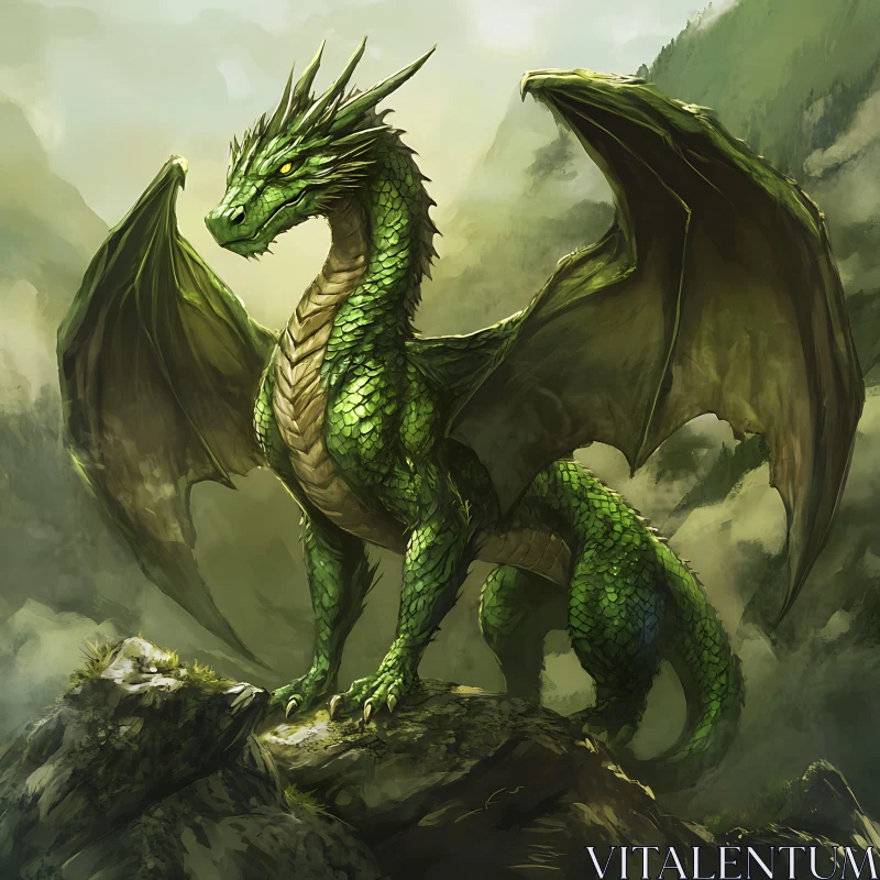 Emerald Dragon Guardian of the Peaks AI Image