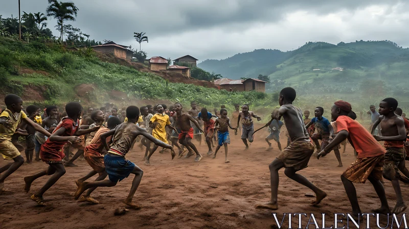 Kids Having Fun in Rural Setting AI Image