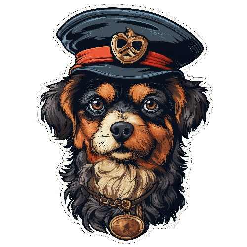 POD Design Cartoon Dog in Military Hat with Serious Expression