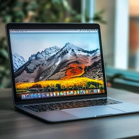 Modern Laptop with Mountain Scenery Background