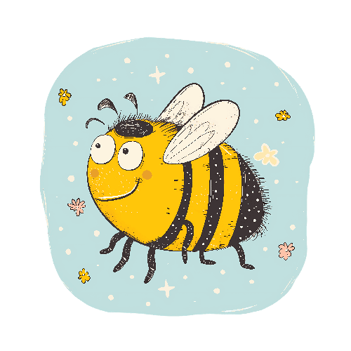 Cheerful Cartoon Bee Illustration with Starry Background POD Design