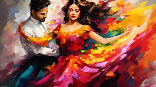 Colorful Hispanicore Dance Painting in Crimson and Amber