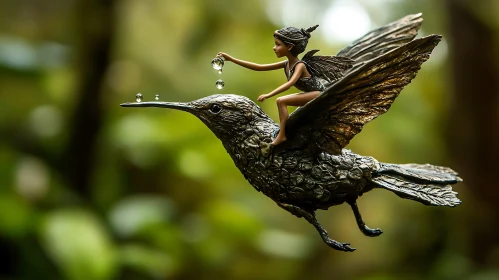 Enchanting Flight of Fairy and Hummingbird