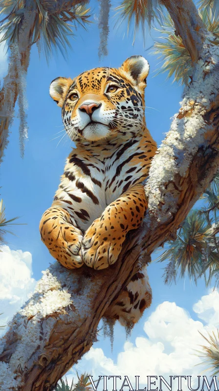 Wild Leopard Resting on Branch AI Image