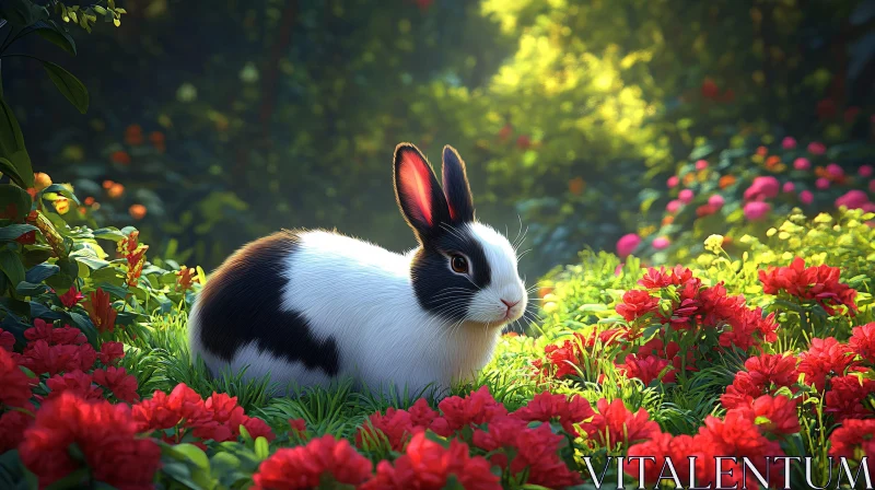 Adorable Rabbit Among Blossoms AI Image