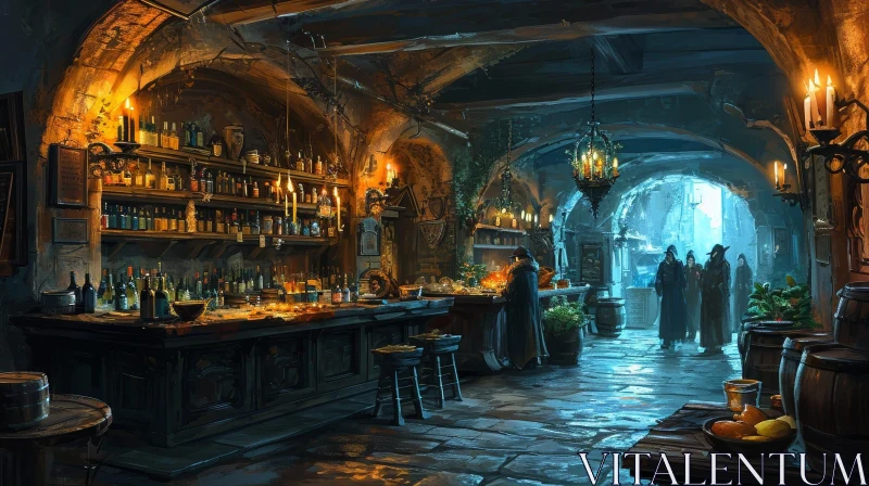 Enchanting Digital Painting of a Medieval Tavern Interior AI Image