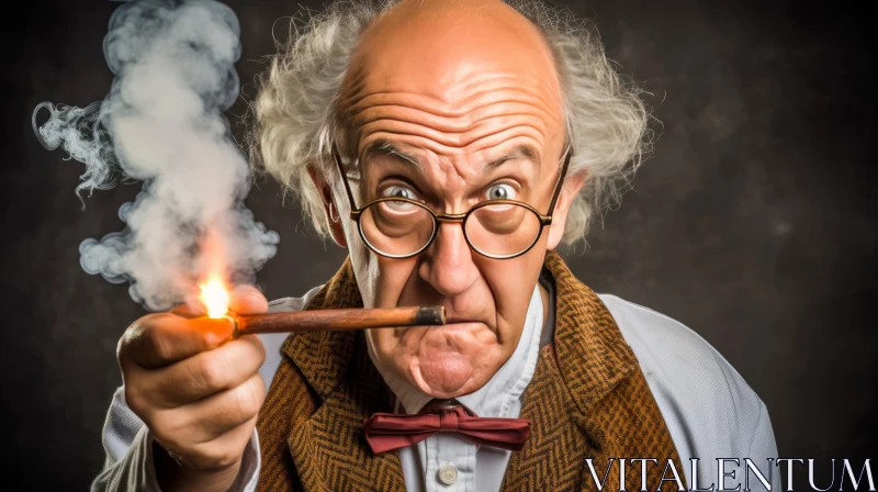 Epic Portraiture of an Old Scientist Smoking a Pipe - Surrealism Art AI Image