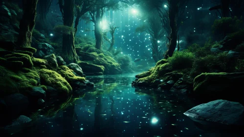 Ethereal Fantasy Forest Wallpaper - Dark Cyan and Emerald
