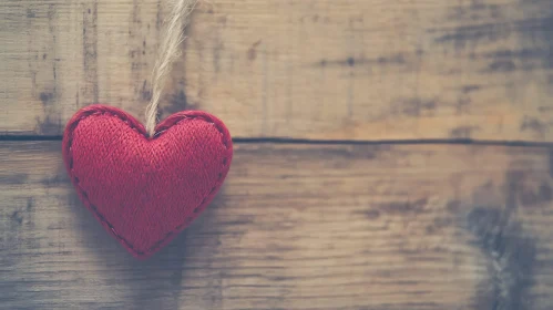 Red Heart Hanging on Rustic Wood